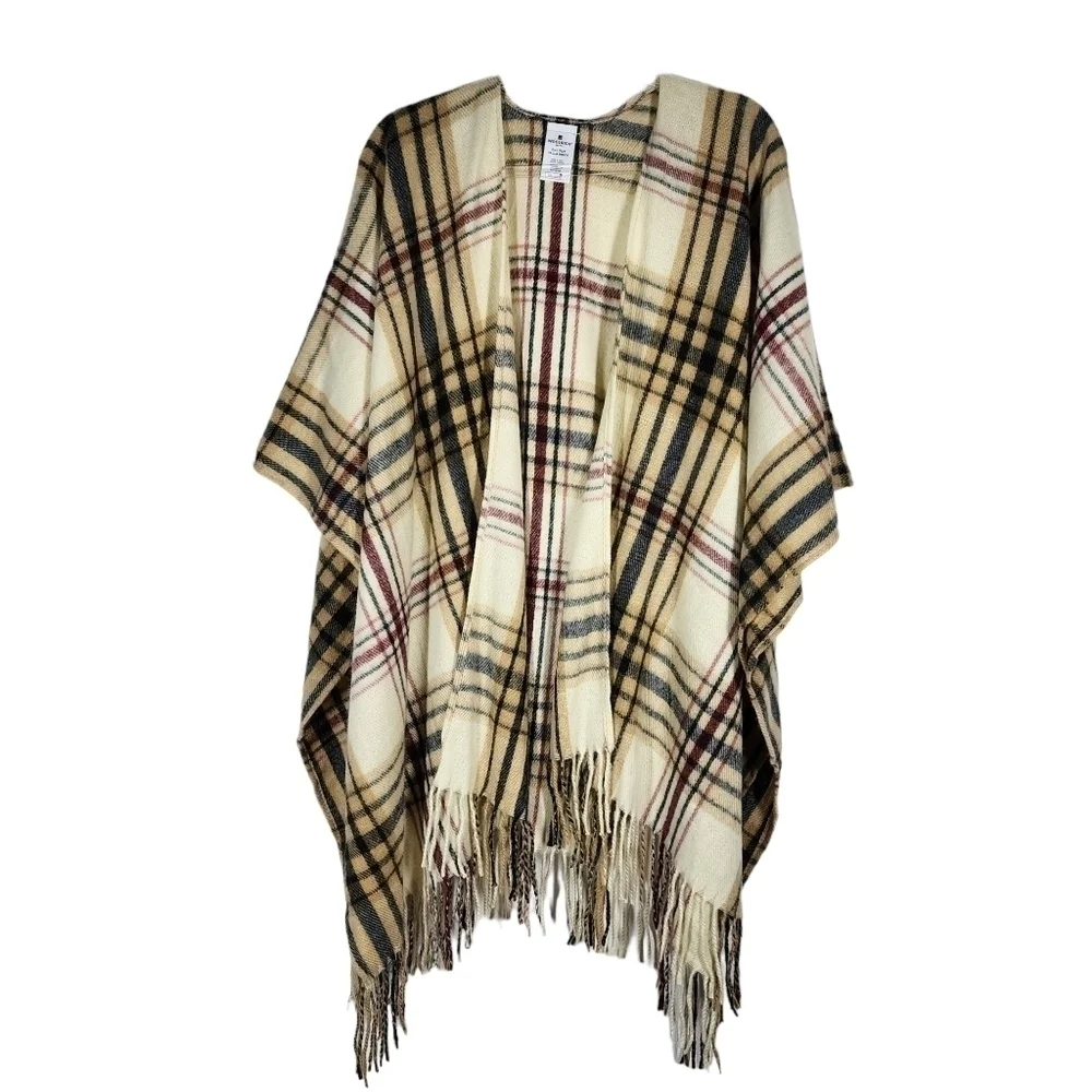 WOOLRICH FRINGED PLAID PONCHO